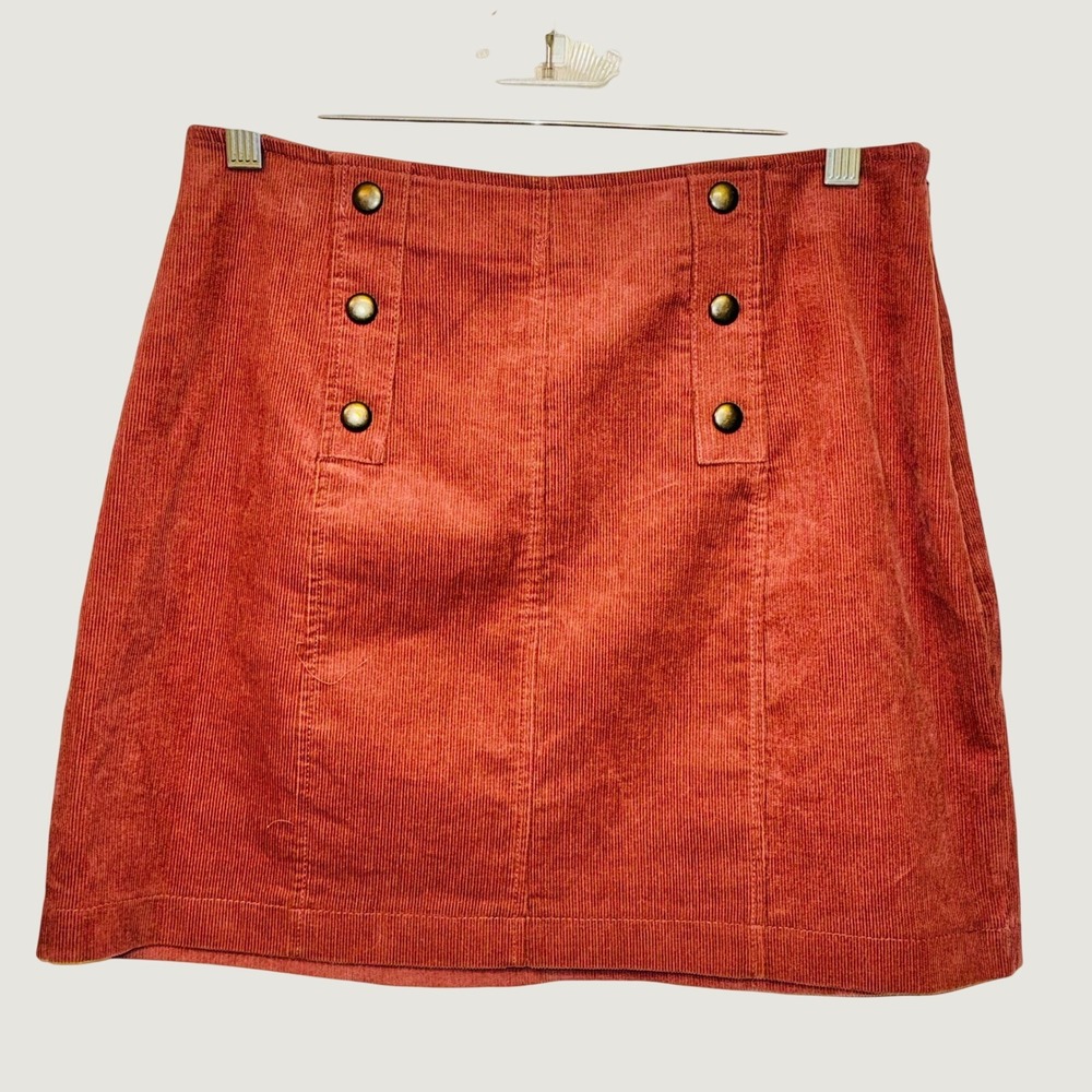 138 | NWT Hippie Rose Corduroy Button Front Mini Skirt Rust Orange Women M